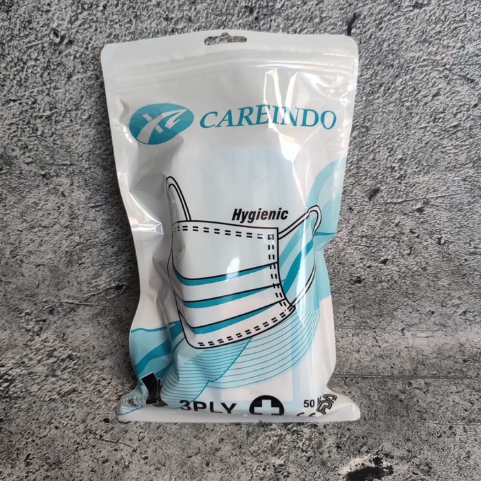 CAREINDO 3PLY POUCH ZIP -  MASKER 3PLY CAREINDO EARLOOP FACE MASK MEDICAL GRADE - BIRU HITAM