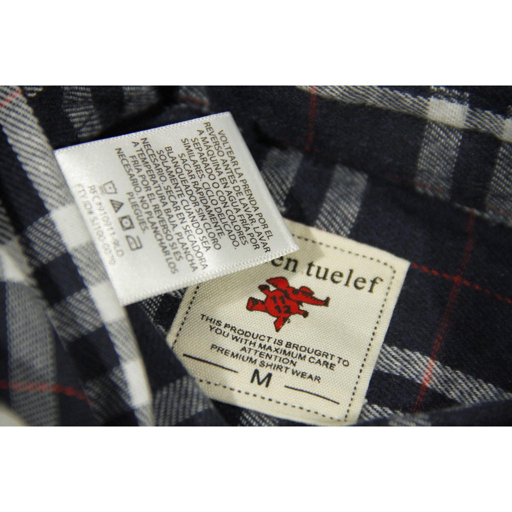 COD Kemeja Flanel Unisex Lengan Panjang Slimfit | Ilefen Tuelef Navy Motif Kotak Putih dan Merah 100% Original Brand