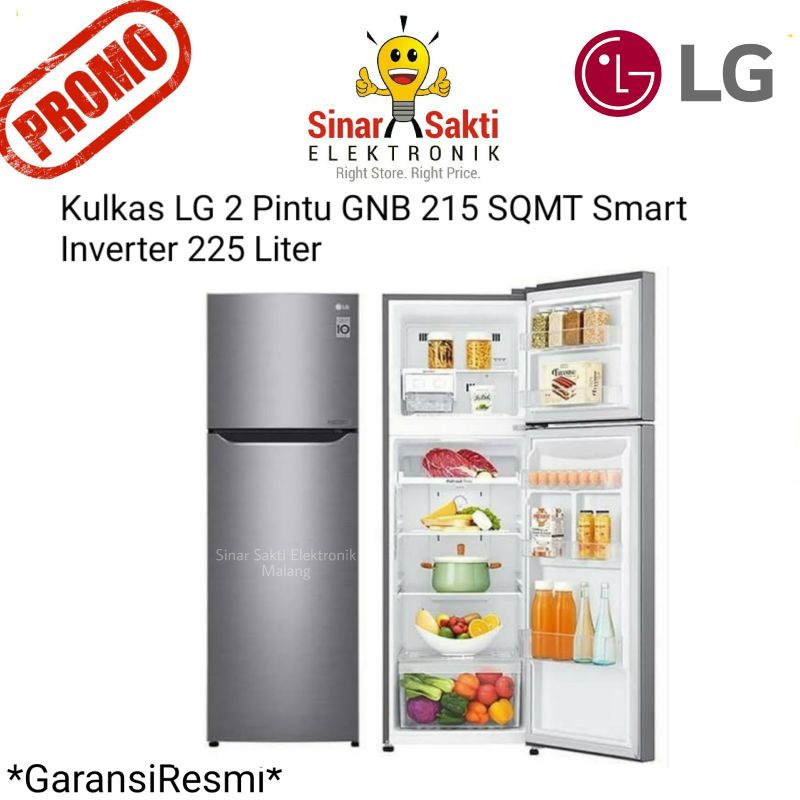 Kulkas LG 2 Pintu GNB 215 SQMT 215SQMT GNB215SQMT Smart Inverter Lemari Es Garansi Malang