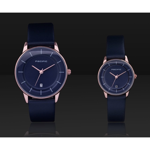 Premium (RRW) Jam Tangan Couple PACIFIC ORIGINAL Tali Kulit Tanggal Aktif Diameter 3,8cm & 2,8cm