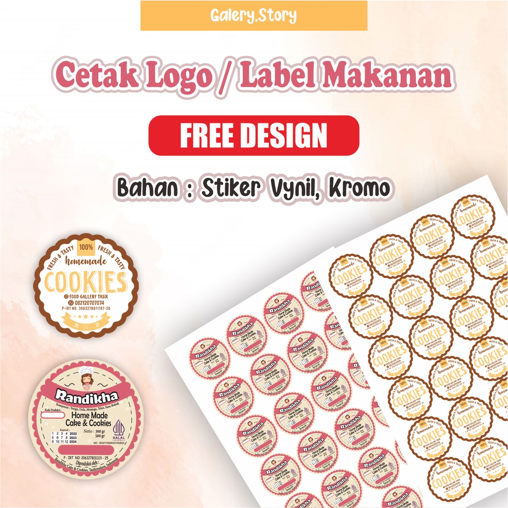 

Stiker Label Kemasan Makanan / Minuman / Kosmetik min 100 pcs,kelipatan Cutting Free Desain Custom