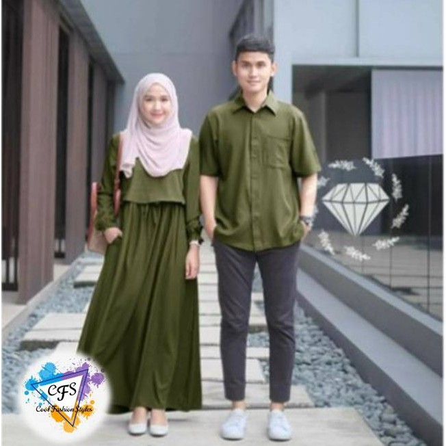 Baju Gamis Couple pasangan Suami istri Tunangan Terbaru 2022 simple polos Kekinian Cp Manopo Moscrep