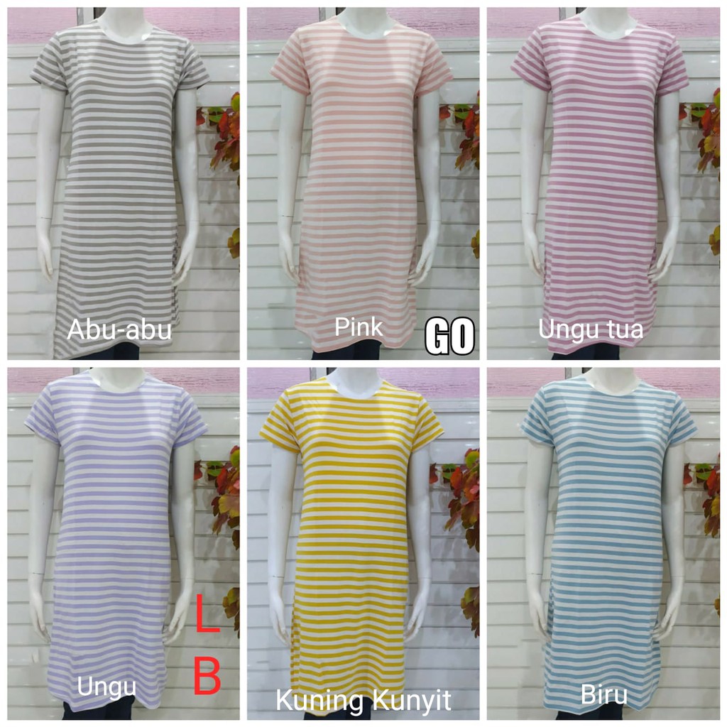 gof DS-2 LMN DRESS/DASTER Wanita Casual Salur Pakaian Perempuan Lengan Pendek