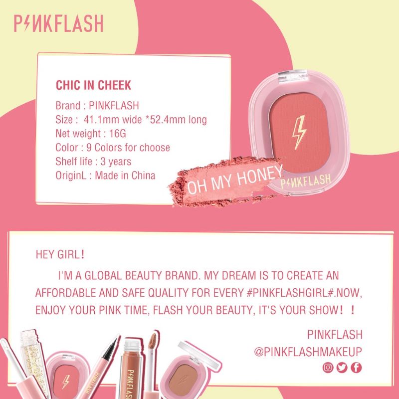 PINKFLASH Blush On Matte Shimmer Cheek Makeup Perona Pipi Pink