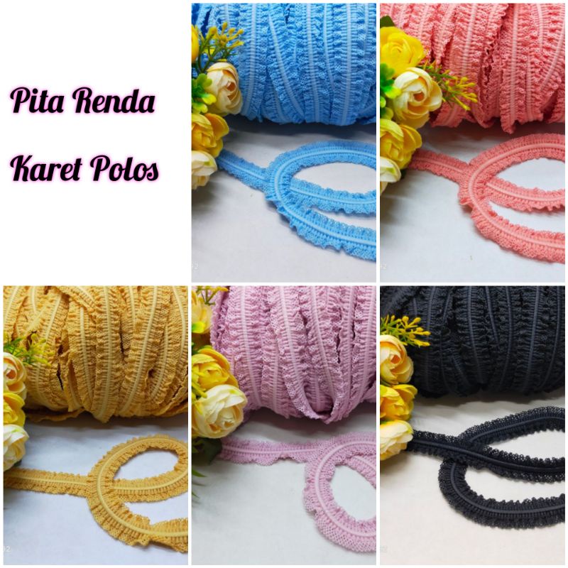 Pita Renda Karet Polos Pita Renda Karet Motif