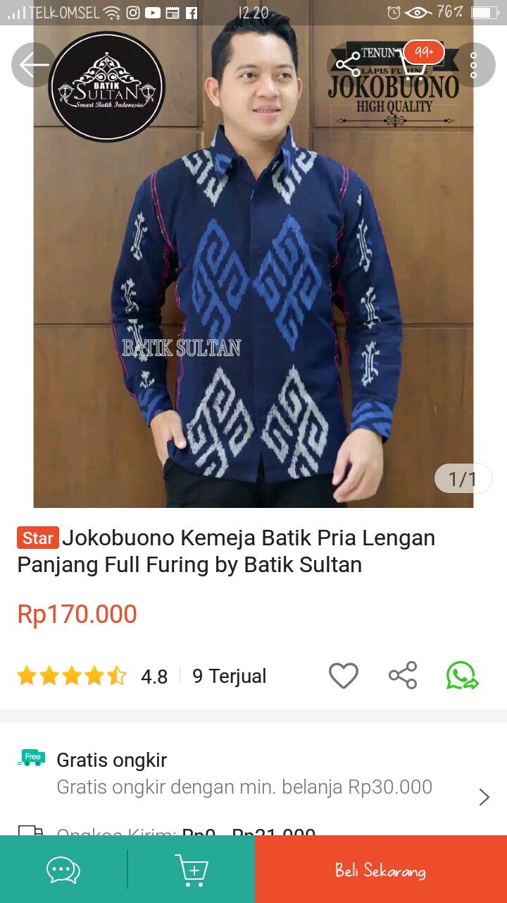 Lakeswara Kemeja Batik Tenun Pria Full Furing By Batik Sultan