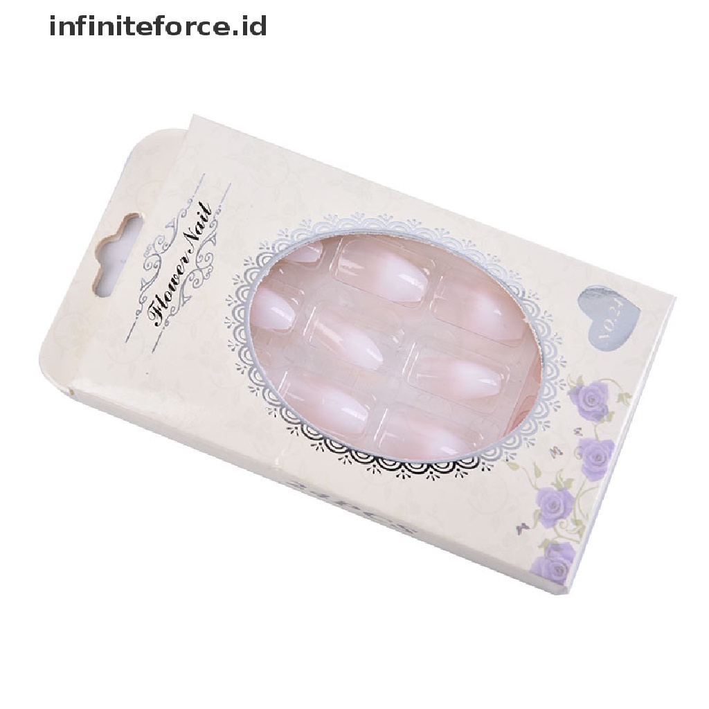 (infiniteforce.id) Kuku Palsu Akrilik Full Cover Warna Putih Gradasi Untuk Manicure / Nail Art