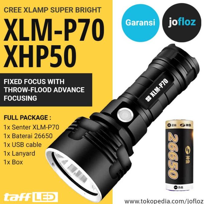 SHENYU Senter LED P70 XHP50 50W 1000Lm USB + Baterai - XLMP70 Star Seller Temurah