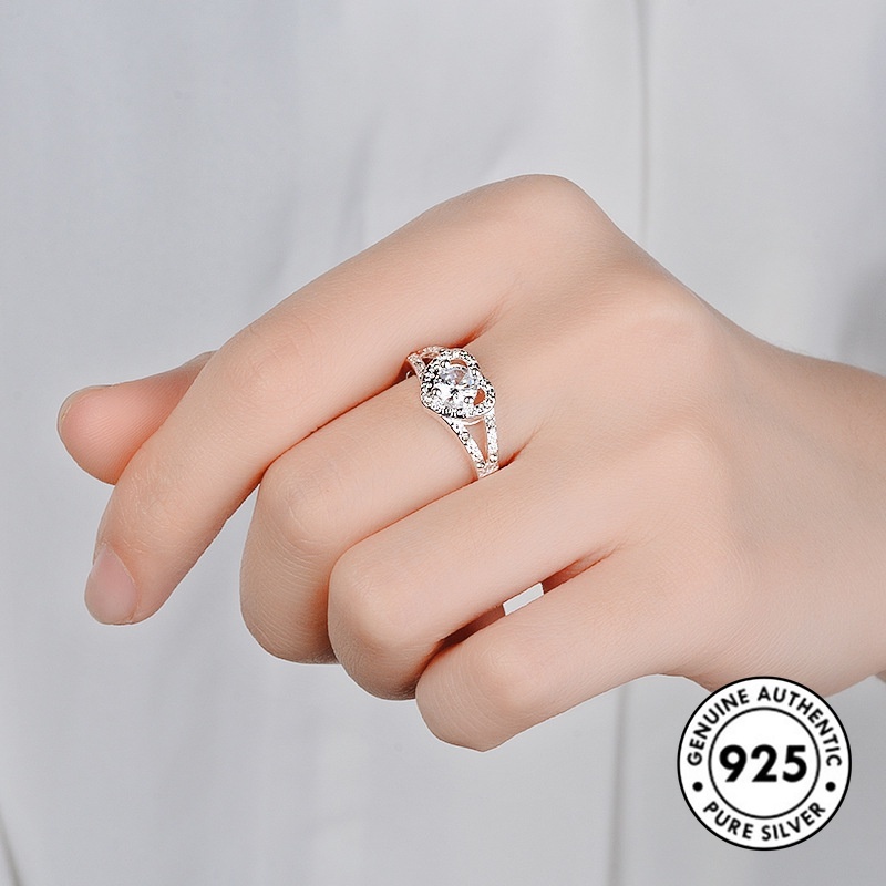 Cincin S925 Silver Bentuk Hati Aksen Berlian