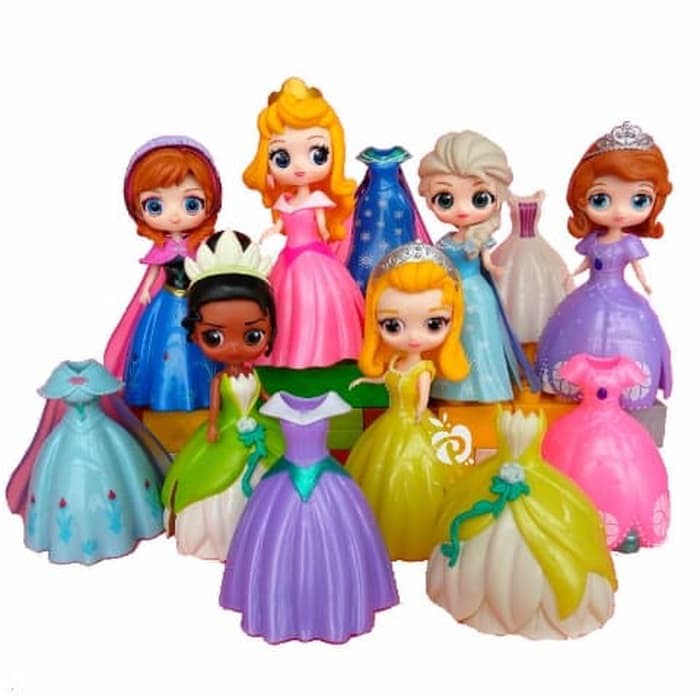 Princess Frozen Sofia Ganti Baju 6 topper kue cake figure 12 Dress Mainan DA484