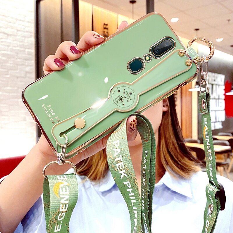 Soft Case Dengan lanyard Leher Aksen Berlian Imitasi Untuk OPPO F11 F11 PRO