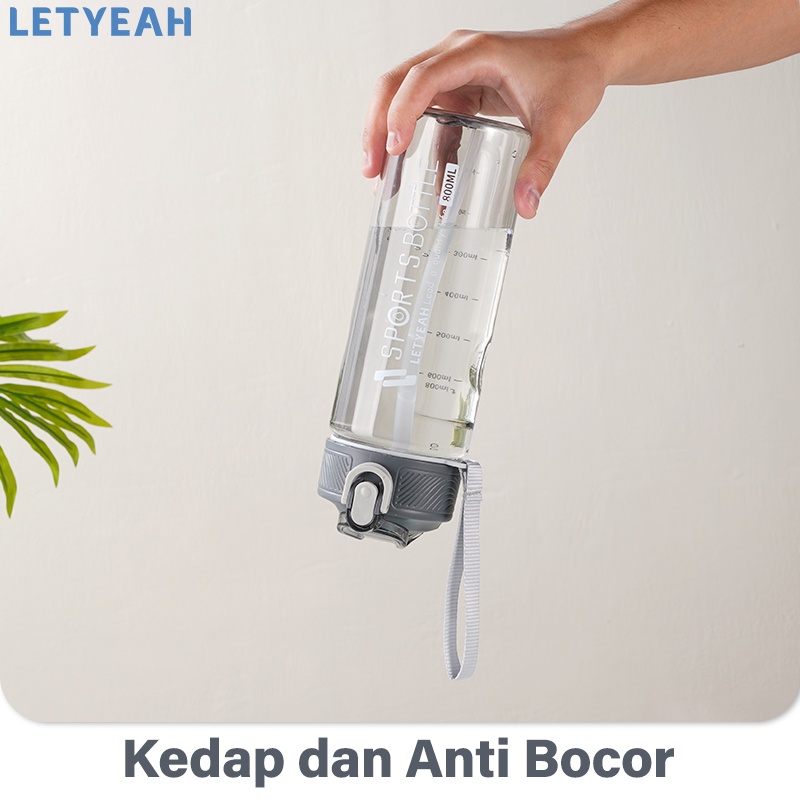 letyeah 800ml Botol minum olahraga sport /Botol air olahraga Portable dengan sedotan /bpa free