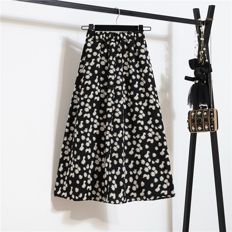 Daisy/Rok Sifon Panjang Tengah Wanita Daisy a-Line Tinggi Bersih/rok plisket xiaozhainv