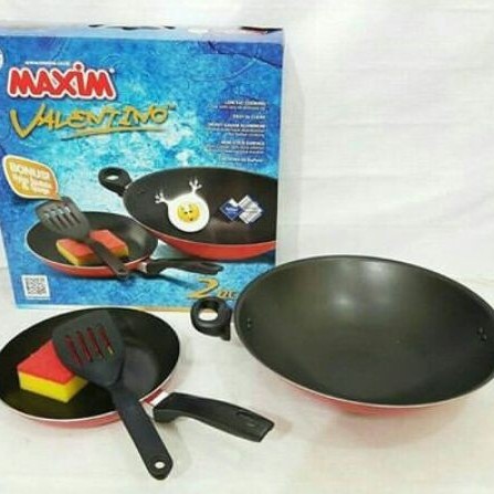 Maxim Panci Set Valentino 2Pcs(Wok 30cm + Fry Pan 22cm)-Wajan-Kuali