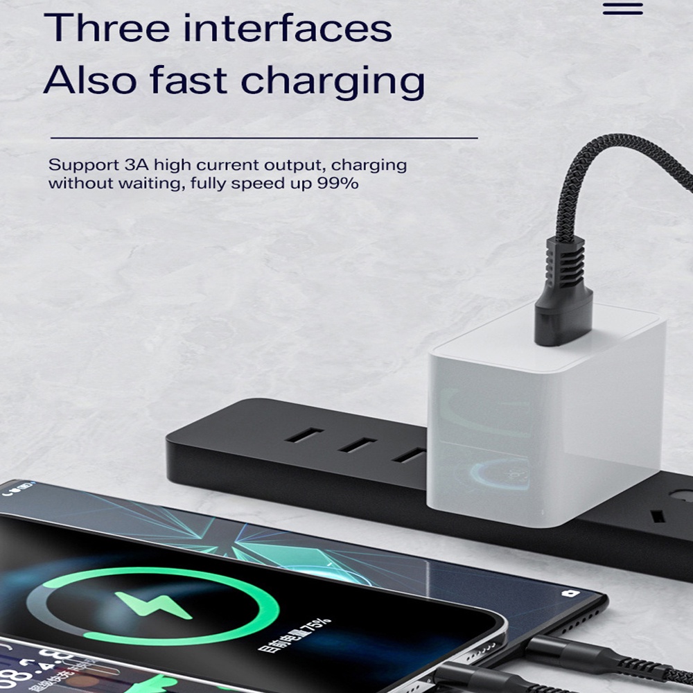 Kabel Charger 3 In 1 Micro Usb Tipe C Multi Port Fast Charging Untuk Handphone