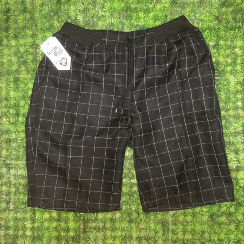 Celana Tartan Pendek Rib Karet Pria Tartan Pendek Rib Tali Pria