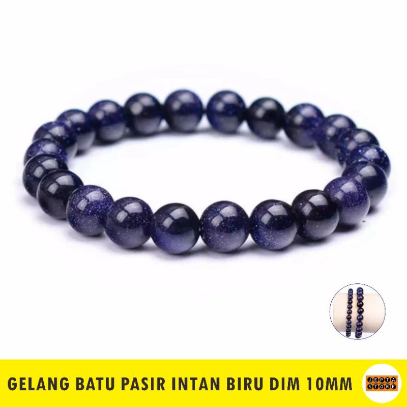 Gelang Batu Pasir Intan Biru Gelap Berkilau Dim 10mm