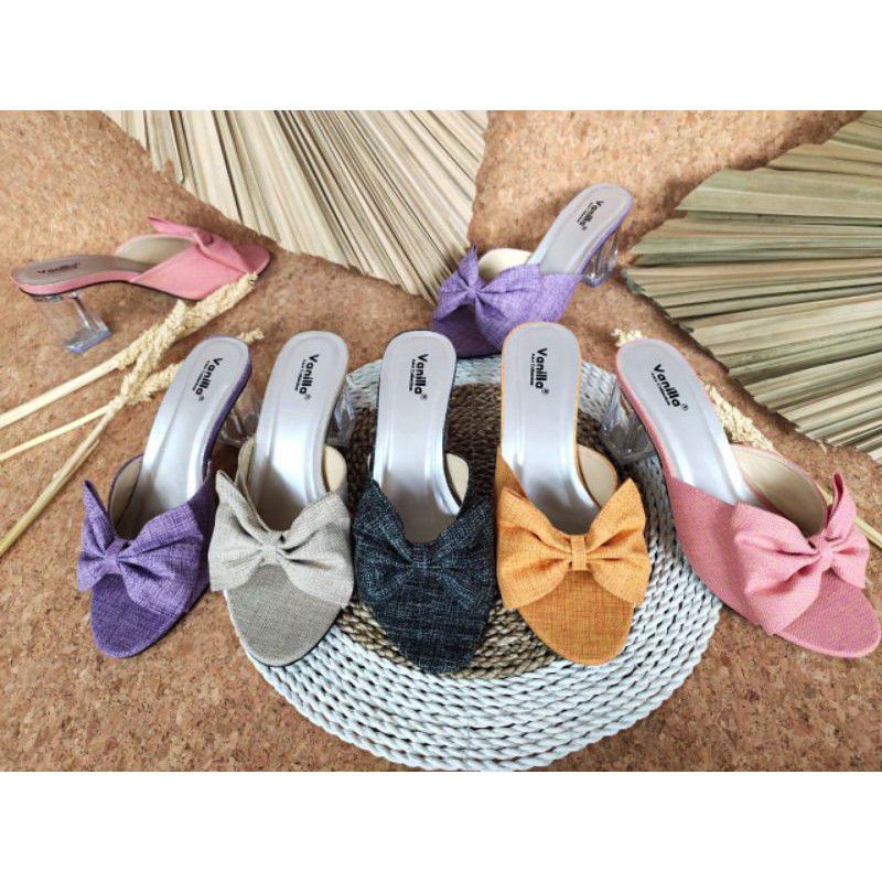 Heels Kalisa hak kaca, wedges hak kaca, hak kaca, heels pita, heels 7cm, heels kekinian, Vn06