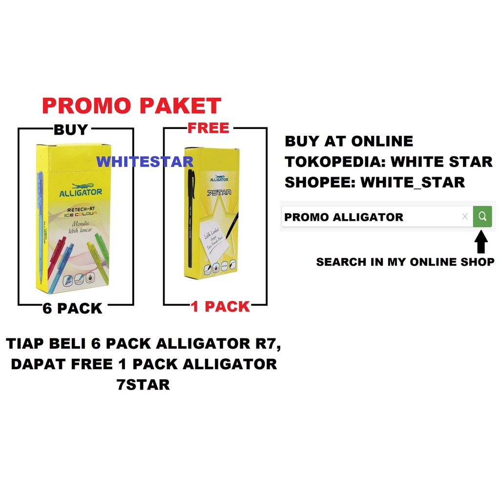 

(promo) 6 pack pen alligator retech R7, free 1 pack pulpen 7star