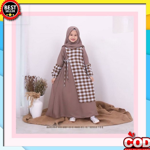 Yuna Kids Syari Mc Bahan Mosscrape Mix Tile Dot 5-8 Thn Dapat Gamis Anak+Hijab Gamis Anak Perempuan 