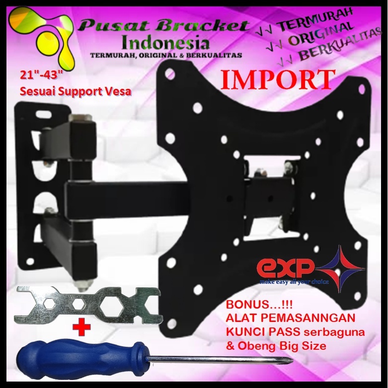 Bracket TV COOCAA 14 s/d 43 inch 6 ARAH FULL BESI SUPER KOKOH GARANSI 100% ORI