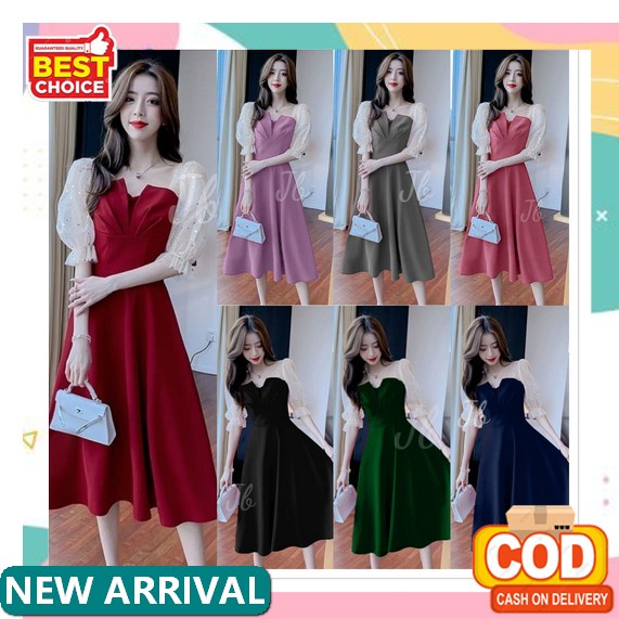 Dress Wanita 3880 Furano Korea Kombinasi Plisket Import | Dress S Sy898 Afi - Ec - Dress Kotak Ali D