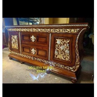 Meja untuk tv meja konsol pajangan lemari almari pendek bufet bupet tv ukir kayu jati 200 cm