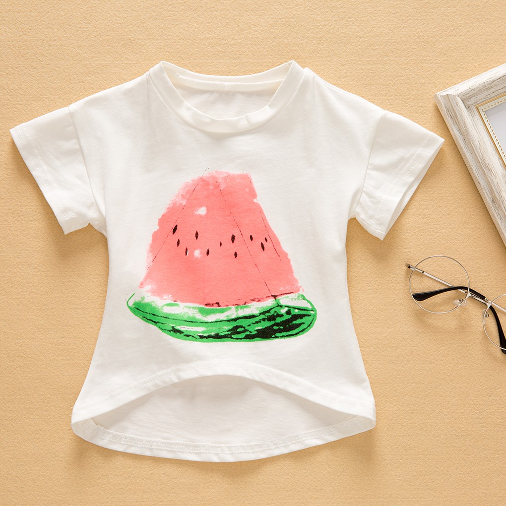 Els Set 2Pcs Kaos T Shirt Lengan Pendek Gambar Kartun Semangka Dan Celana Pendek