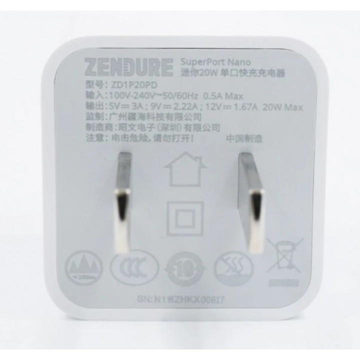 558 ZENDURE ZD1P20PD - SuperPort Nano 20W - Single USB-C 20W Wall Charger