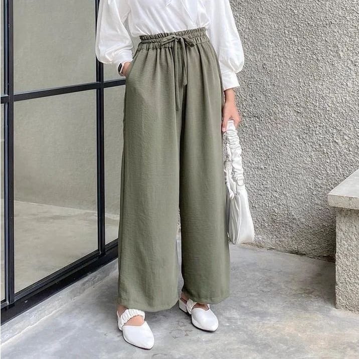 Celana Kulot Rayon Crincle Crinkle Airflow Panjang Wanita Premium Highwaist Loose Cullote Pants Homewear Jumbo Terbaru Kekinian-JAZZ CRINCLE ARMY