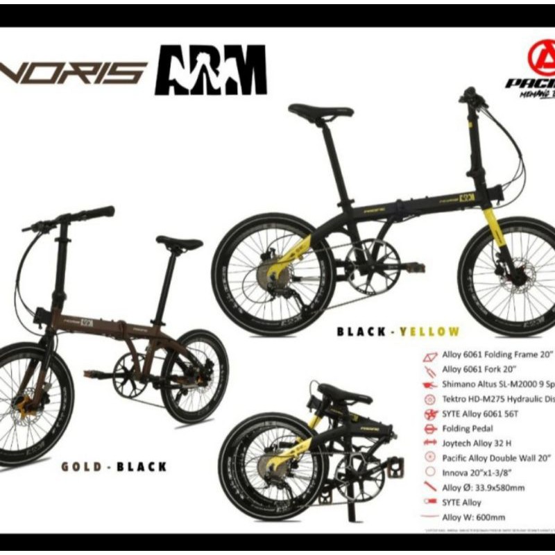 Sepeda Lipat 20 inci Pacific Noris ARM Alloy 9speed