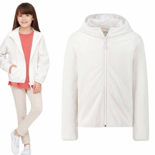 Jaket Hoodie Anak Laki Perempuan Unisex Uniqlo AiRism White Size 4y 6y / Jacket Sport Baju Kaos Cela