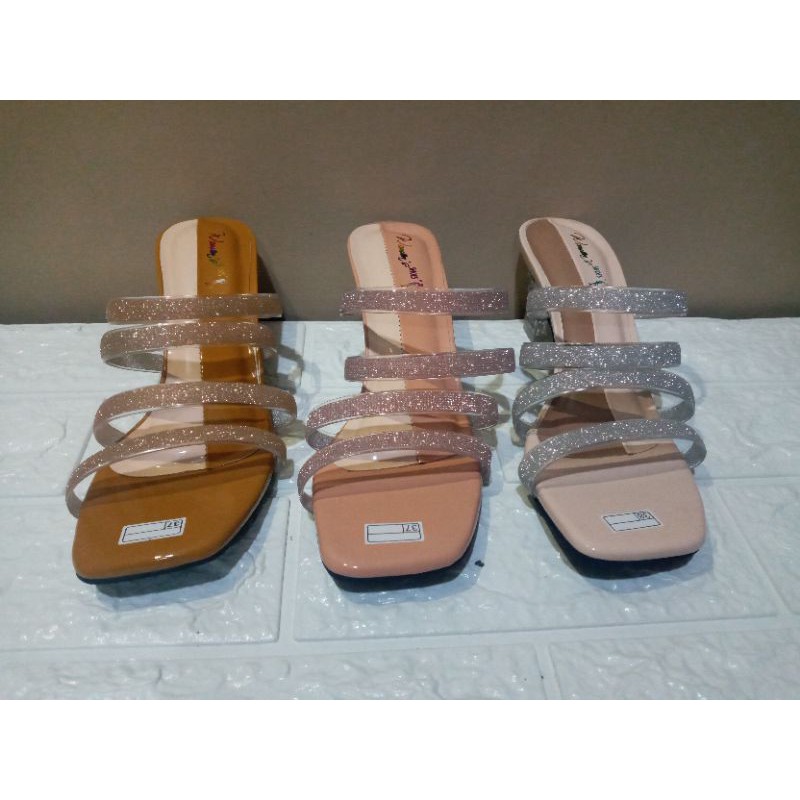 sandal hak kaca wanita 5cm