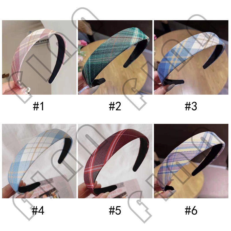 Bando Wanita Kotak-Kotak Gaya Korea Simple Dan Elegan Aksesoris Rambut Fashion