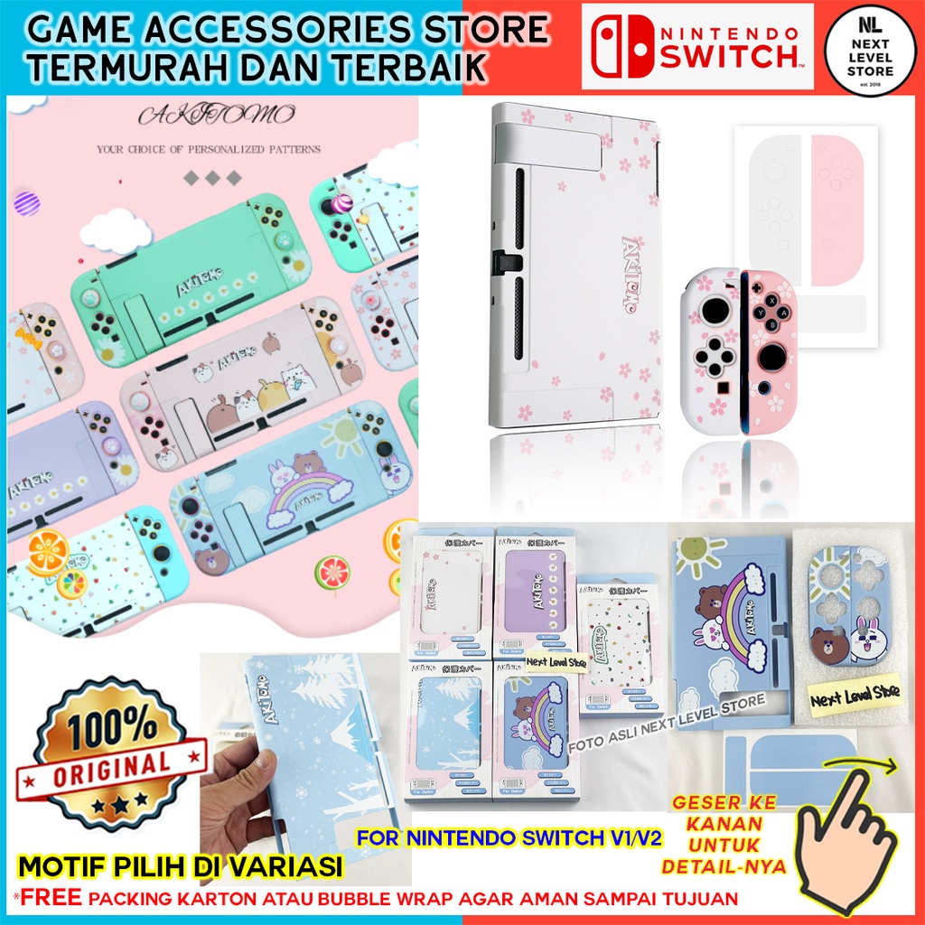 Custom Full Hard Case Clear Nintendo Switch V1 V2 Akitomo ORIGINAL - Pilih Motif di VARIASI