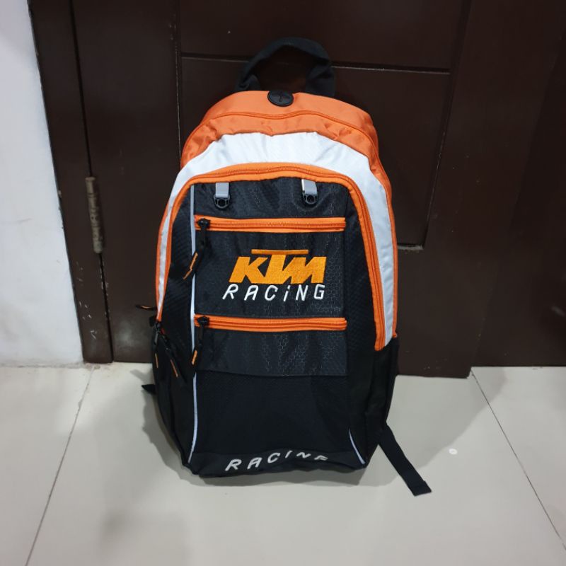 Tas Ransel Backpack KTM Racing Hitam List Putih Orange