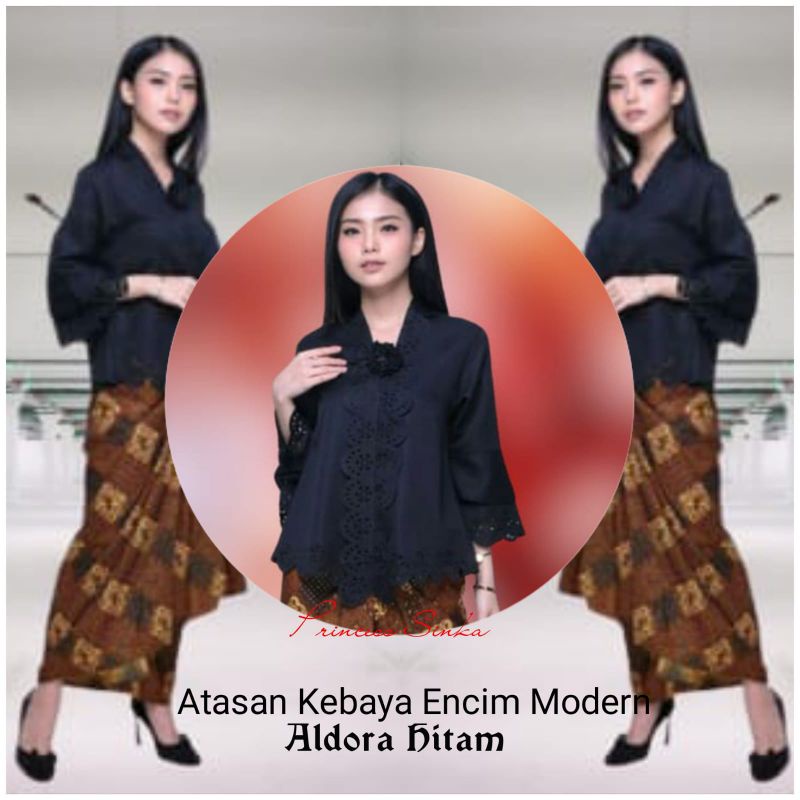 Atasan kebaya encim modern katun laser import lengan trompet 2 susun