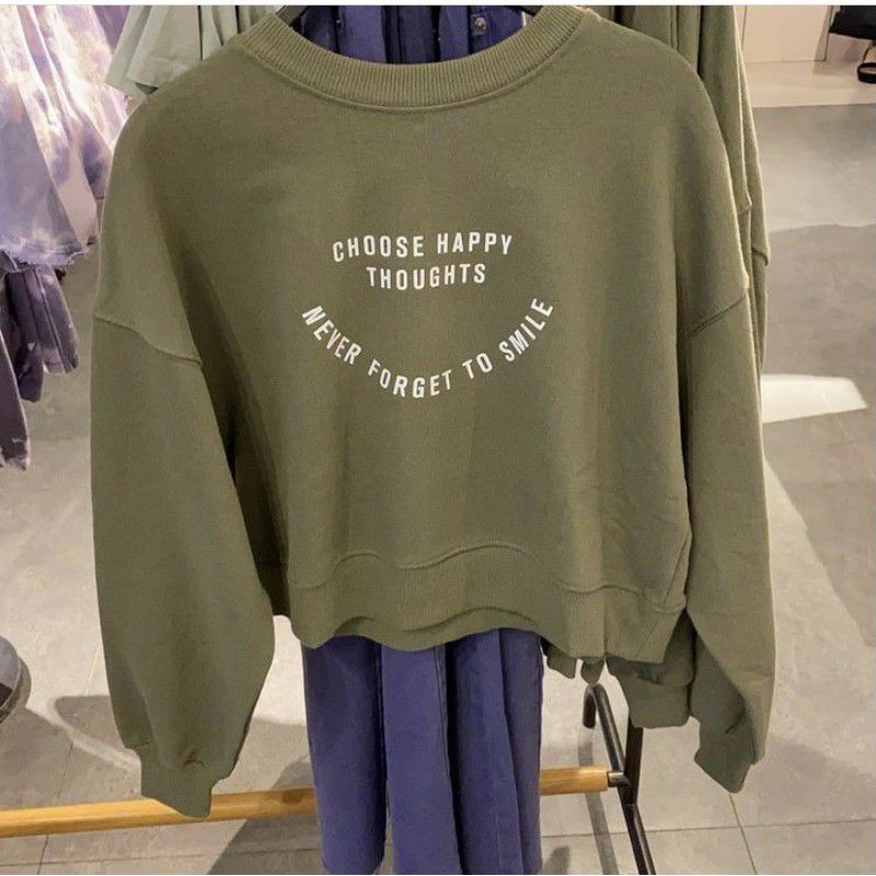 CHOOSE HAPPY SWEATER CROP OVERSIZE SWEATER WANITA TERMURAH TERLARIS'