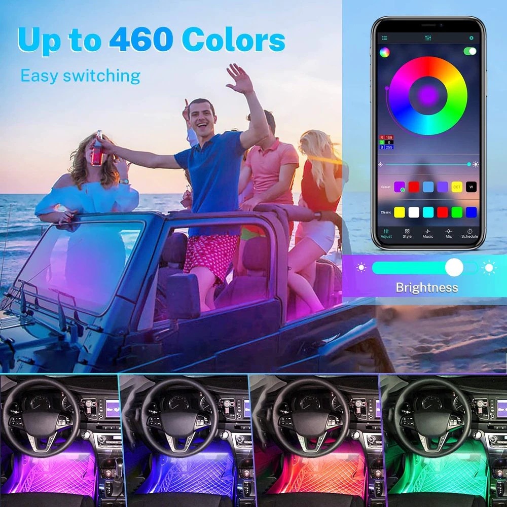 Lampu LED Strip Mobil RGB Car Foot Ambient Light 48 LED USB Plug with APP Control