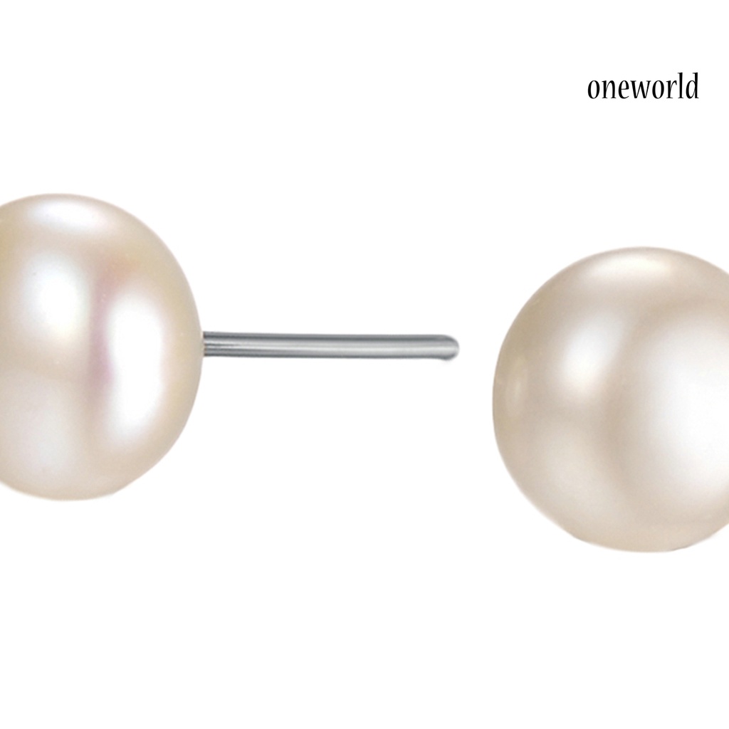 OW@ Earrings Simple Easy Matching Women Round Faux Pearl Ear Studs for Wedding