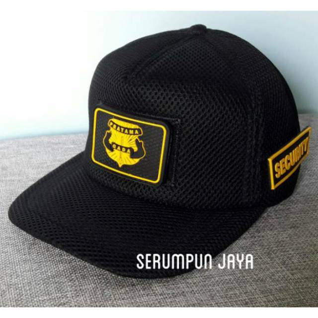 TOPI GADA PRATAMA - TOPI GADA PRATAMA LIST HITAM KUNING JARING VELCRO HITAM + 3 PATCH