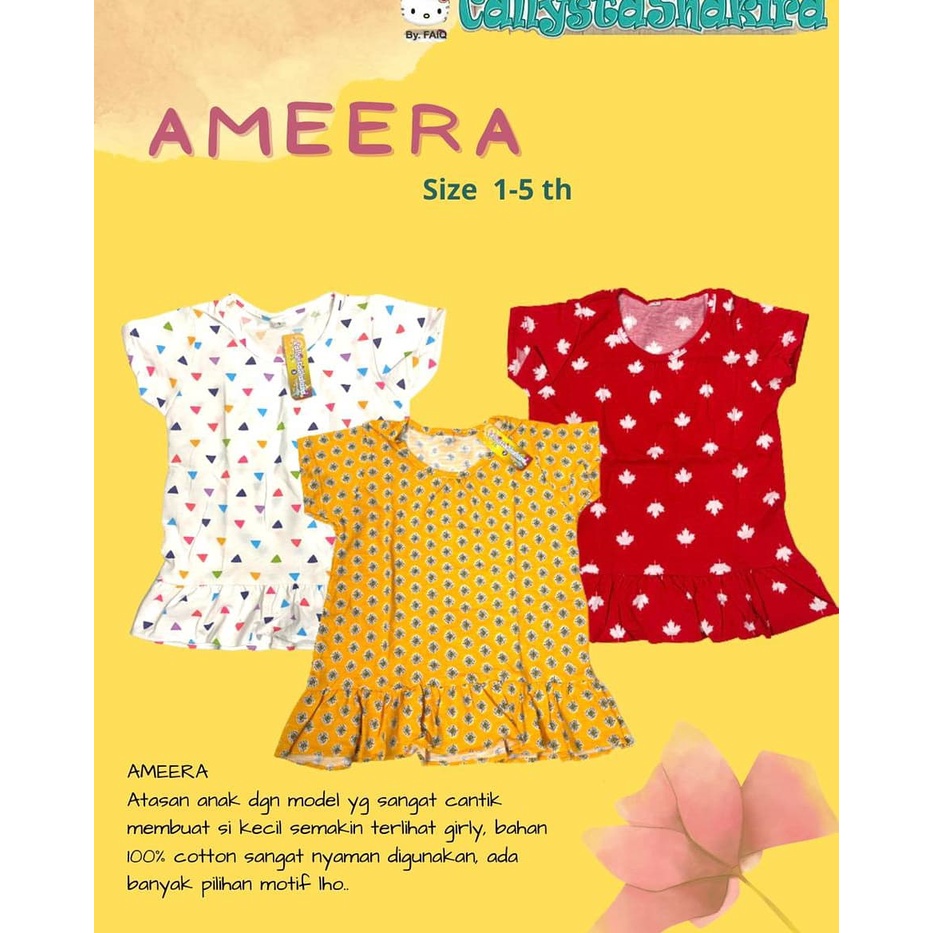 CUCI GUDANG PROMO Kaos callysta AMEERA Anak Perempuan Tee Rampel Lengan Pendek 1 - 5 tahun