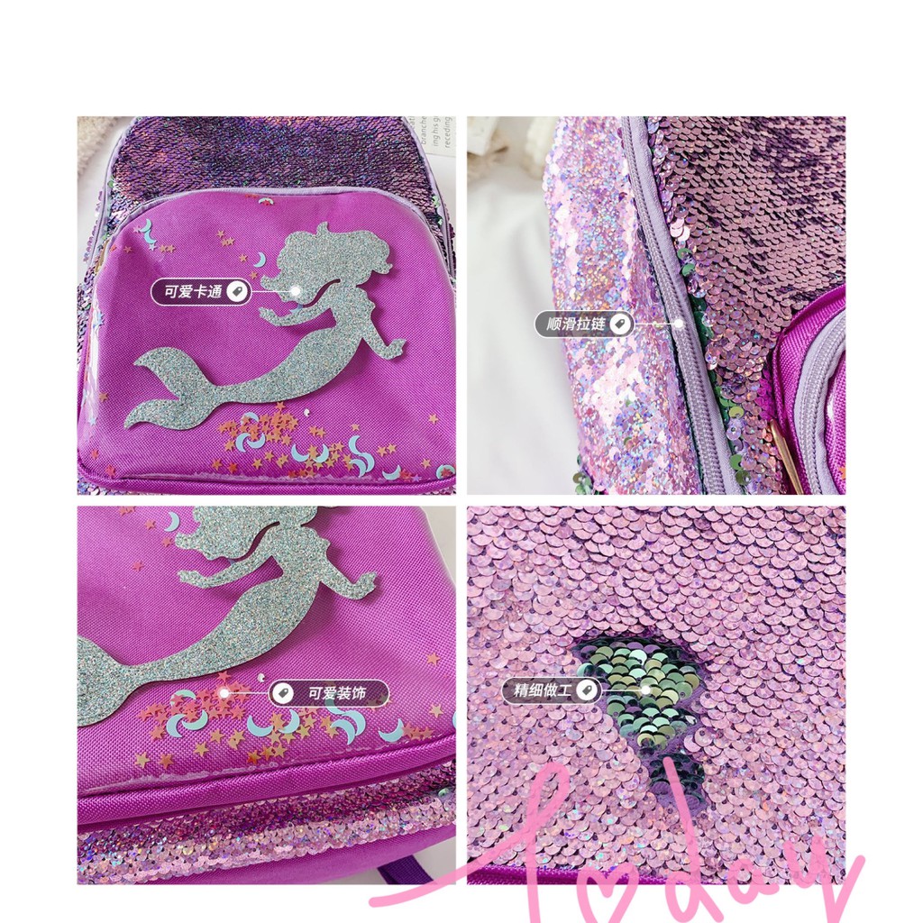 Tas Ransel Sequin Mermaid TRU035 backpack tas punggung anak perempuan sd