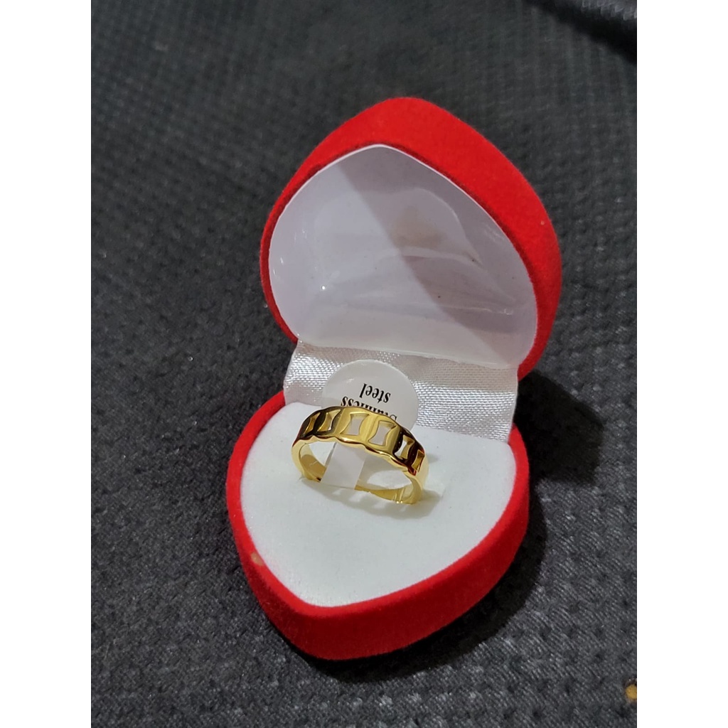 Cincin Titanium Motif Batik Terlaris  Dan Free Box Cincin Model Love Berlapis Emas 24K Polos