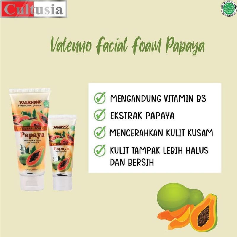 Valenno Facial Foam Pepaya 100gr / Sabun Prian Wanita Pembersih Muka Wajah Dan Jerawat ORIGINAL