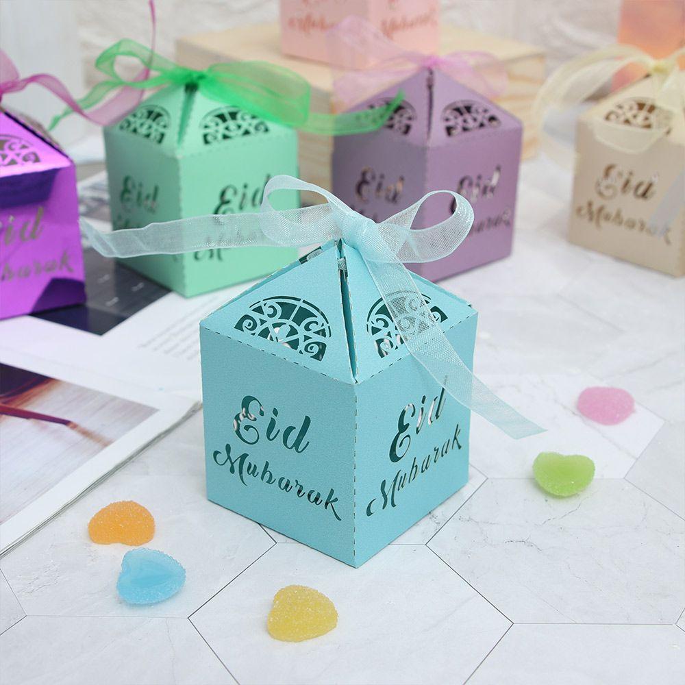 TOP 10/20/50pcs Eid Mubarak Party Supplies Laser Cut DIY Paper Gift Boxes