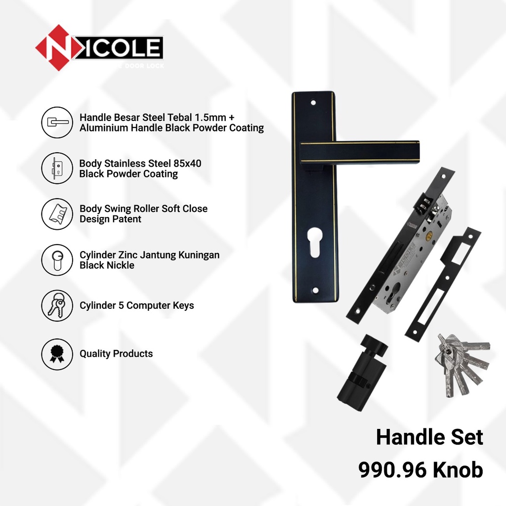 Gagang Pintu Set Kayu Hitam / Handle Black Series Set  - 990.96