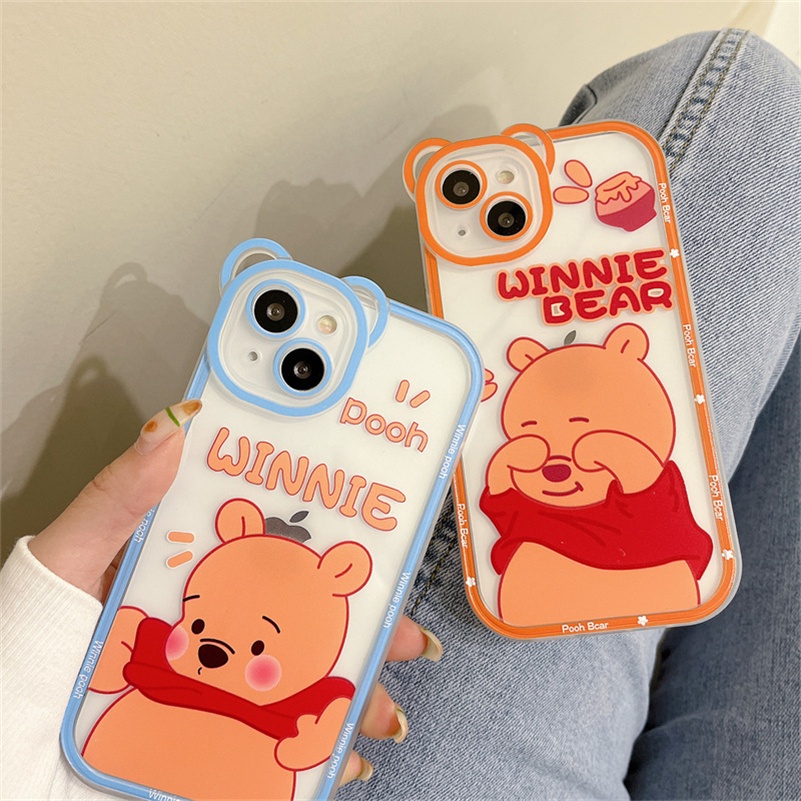 Soft Case Pelindung Kamera Transparan Motif Beruang Tahan Banting Untuk iPhone 14 13 12 11 Pro Max X Xr Xs Max SE 8 7 6 6s Plus