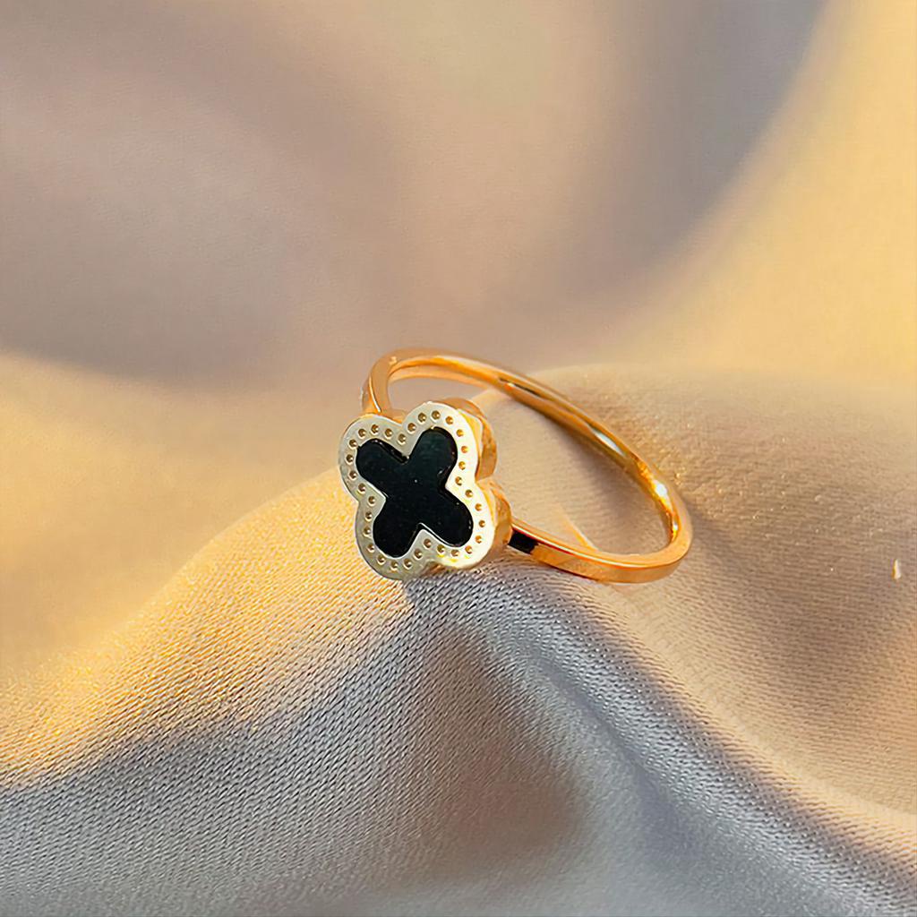 Cincin Titanium Daun Clover Korean Ring Four Leaf