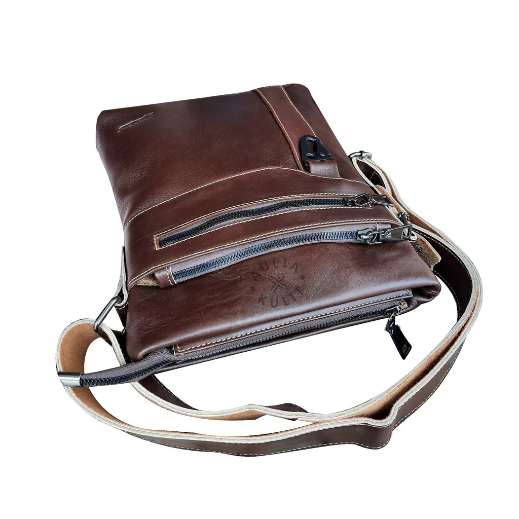 TAS FULL KULIT ASLI SELEMPANG PRIA HITAM POLOS AULIA KULIT